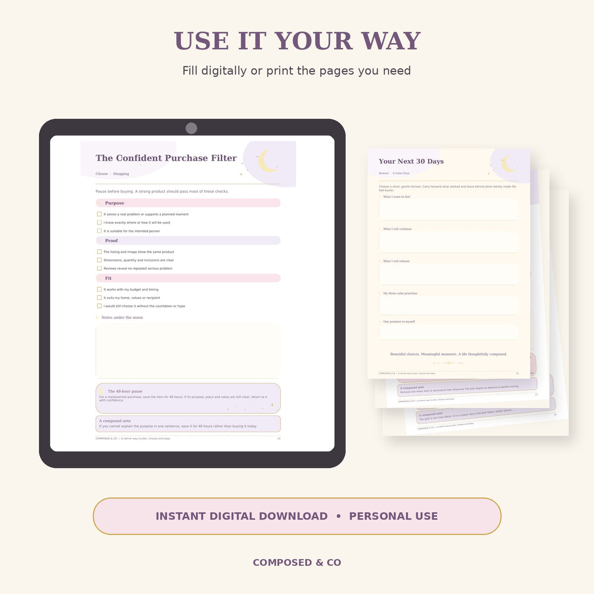 COMPOSED Home & Life Reset — Fillable Digital Planner