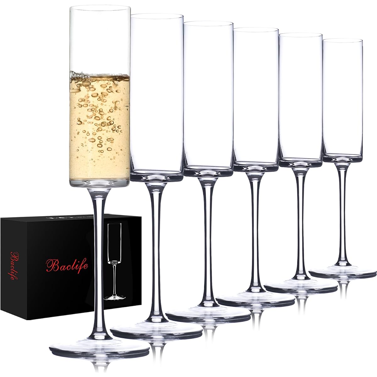 Set of 6 crystal champagne flutes