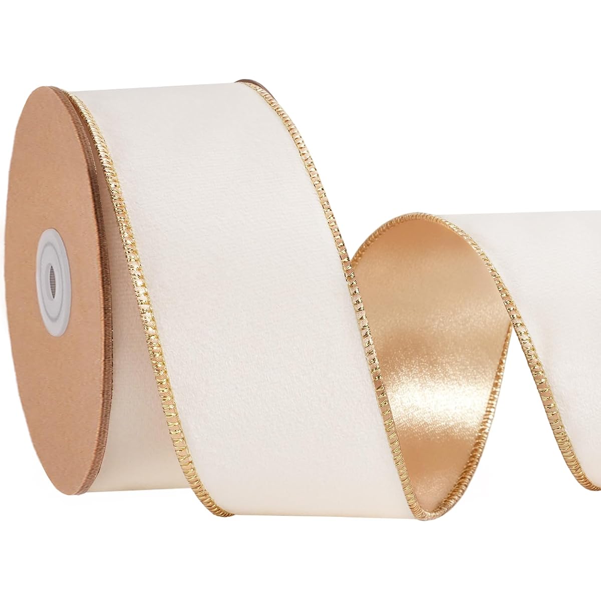 Ivory velvet wired ribbon with gold edge