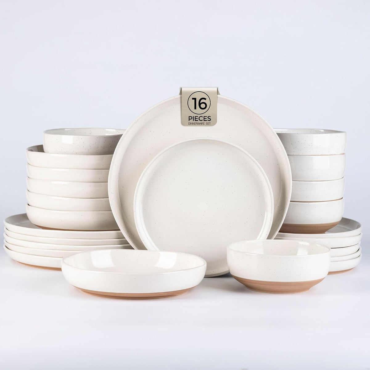 Light beige stoneware dinnerware set