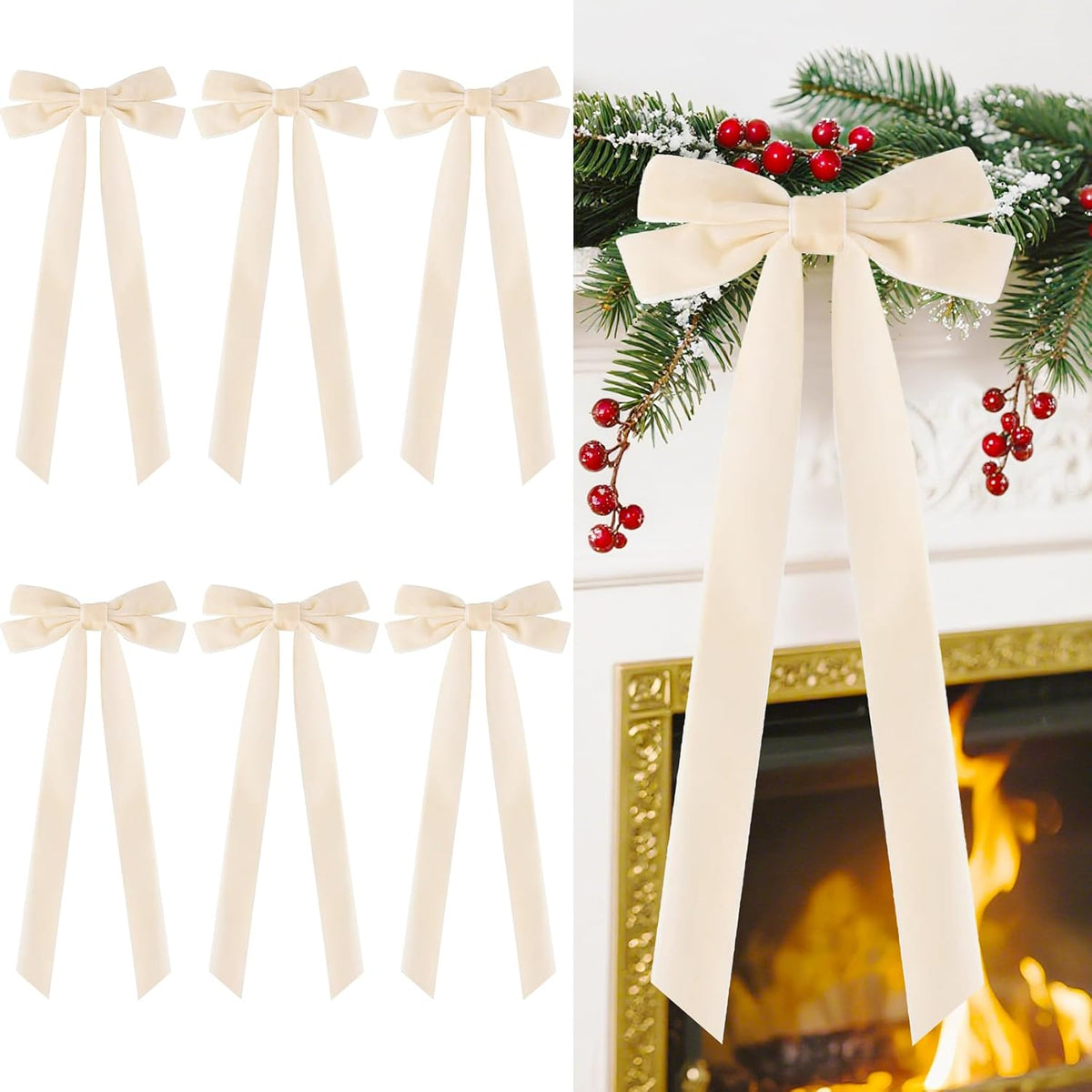 Large beige velvet Christmas bows