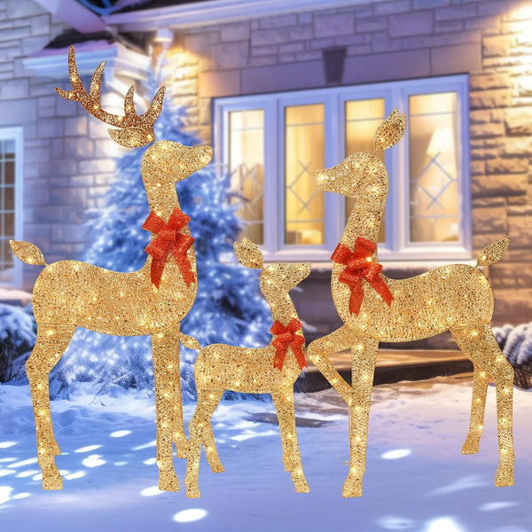 Gold Lighted Reindeer Family, 5 ft