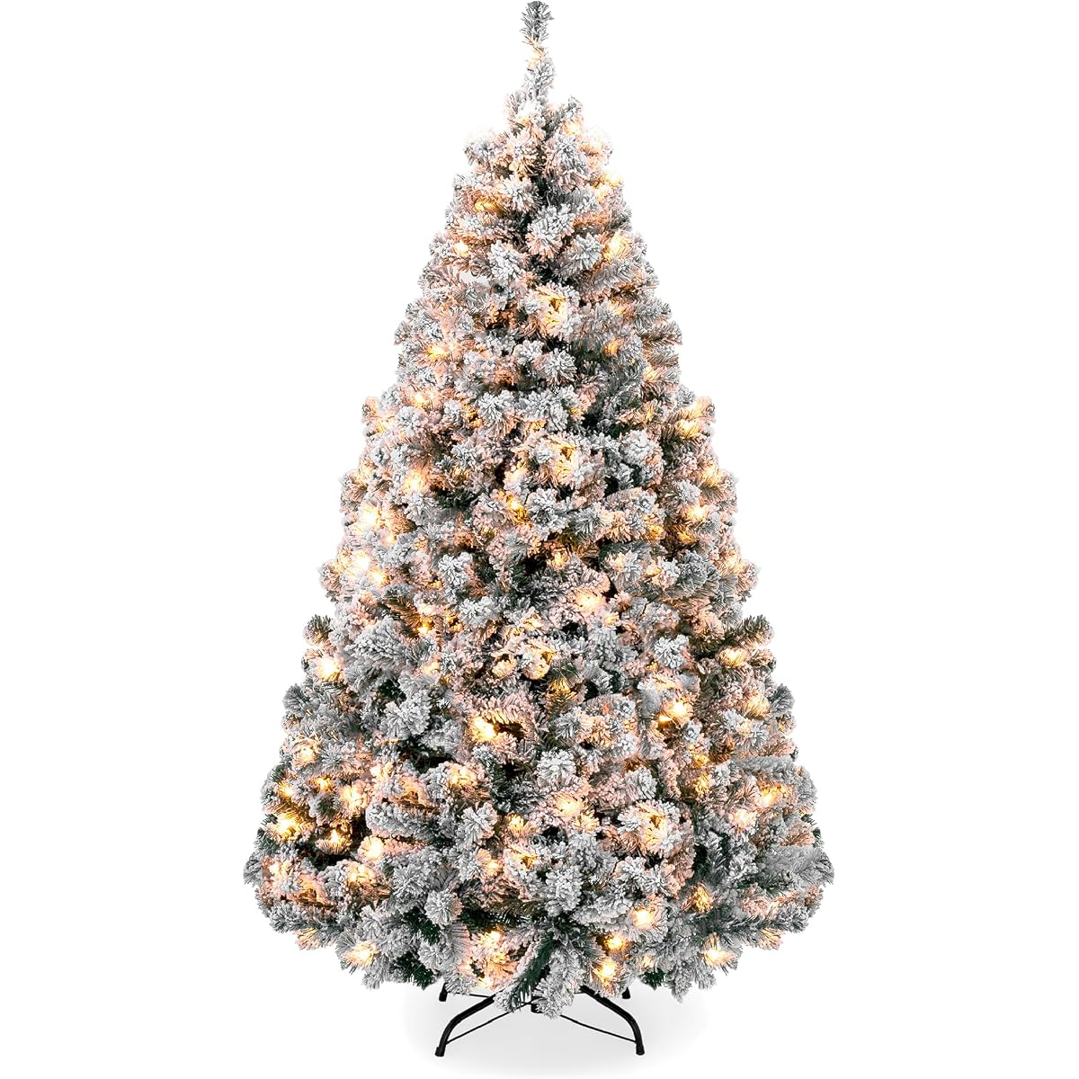 Pre-lit snow flocked 7.5 ft Christmas tree with warm white lights